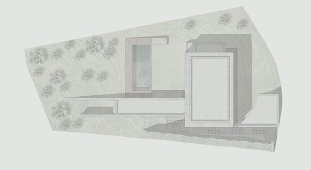 Casa 1510. Plano de la disposición de volúmenes en forma de L. NordEst Arquitectura | Alumilux
